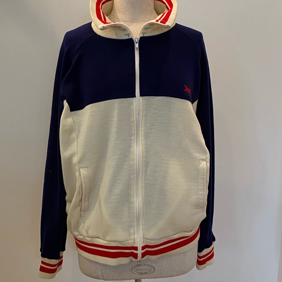 ASICS Tiger Vintage Mens Zip Up Warmup Jacket / Off White, Blue, Red / Size XL - Picture 7 of 10